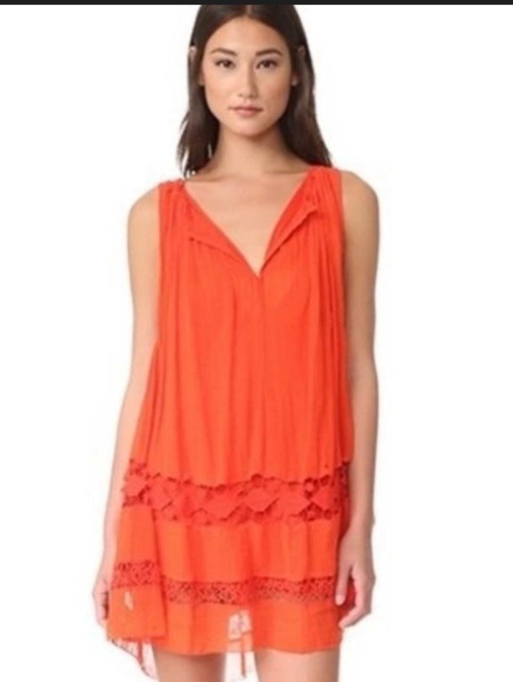 Free People Layered Pintuck  Crochet-Hem Sleeveless Top
